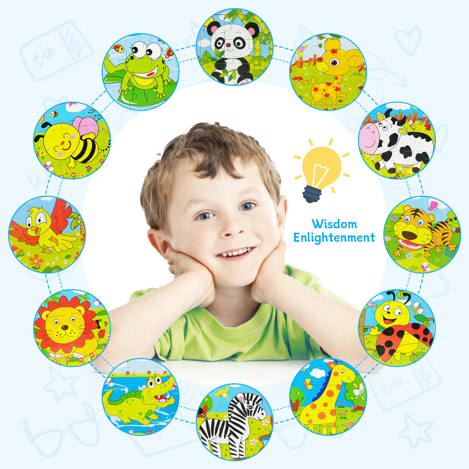 2er Set XXL-Holzpuzzle Für Kinder Ab 3 Jahre – Je 44x22 Cm Mit Krokodil & Giraffe, Inkl. Mandala-Motiven Zum Ausmalen