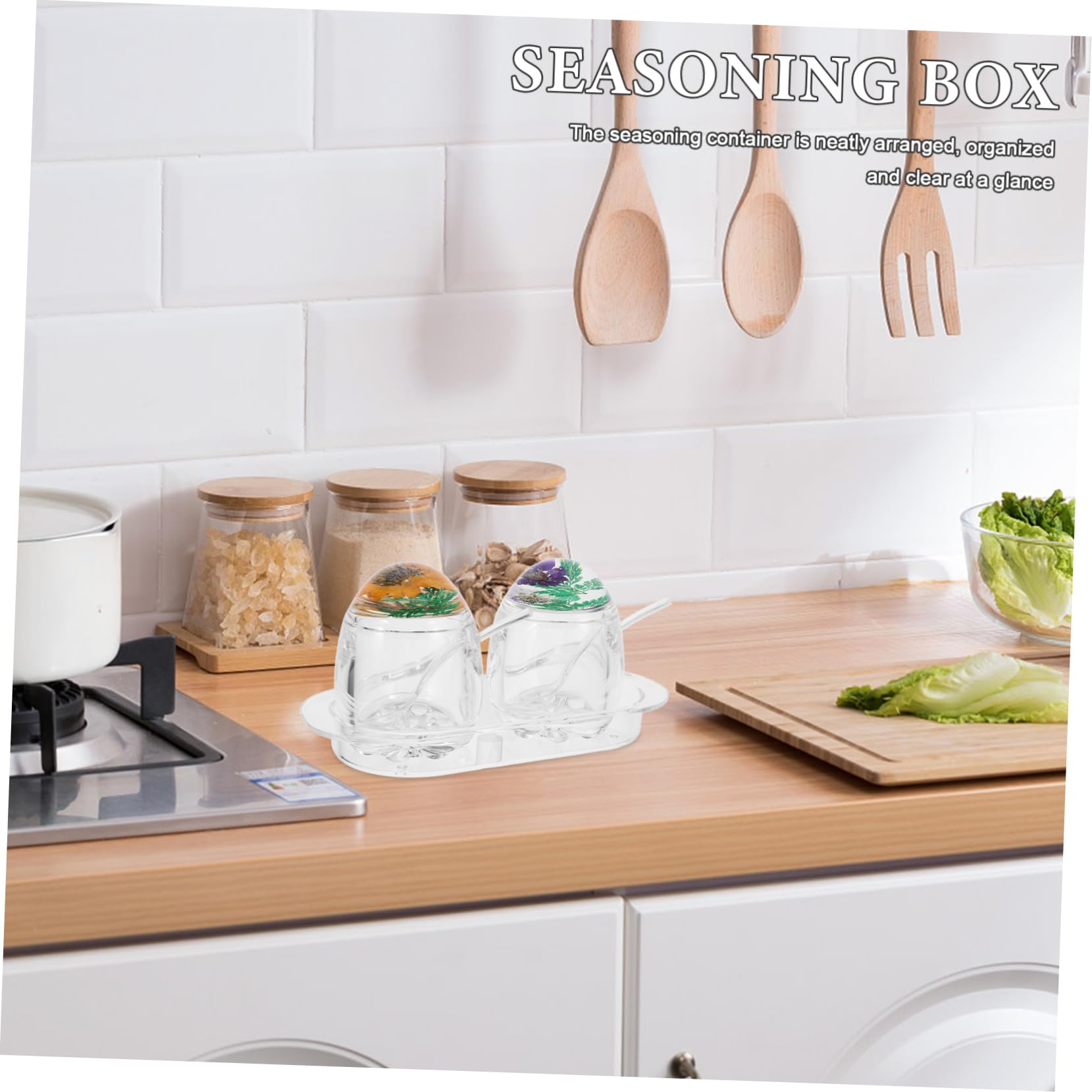 Zerodeko Pot à Épices en Acrylique Couvercle Motif Fleur, Boîte à Condiments Multifonction Cuisine Maison, 1 Set Dureté et Couleurs Vives Style
