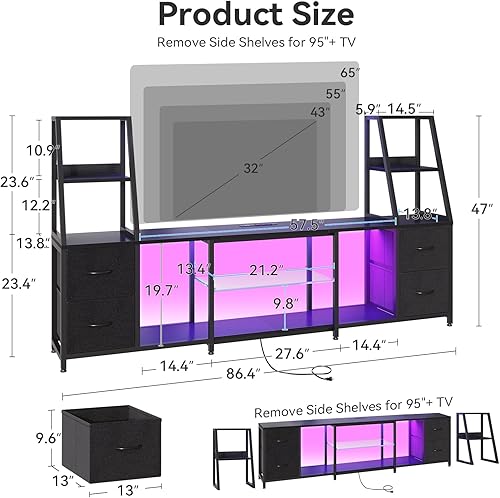 Miniatura 3 de Casaottima Soporte de TV para televisores de 40 a 60 pulgadas, centro de entretenimiento con luces LED y tomas de corriente, consola moderna de TV
