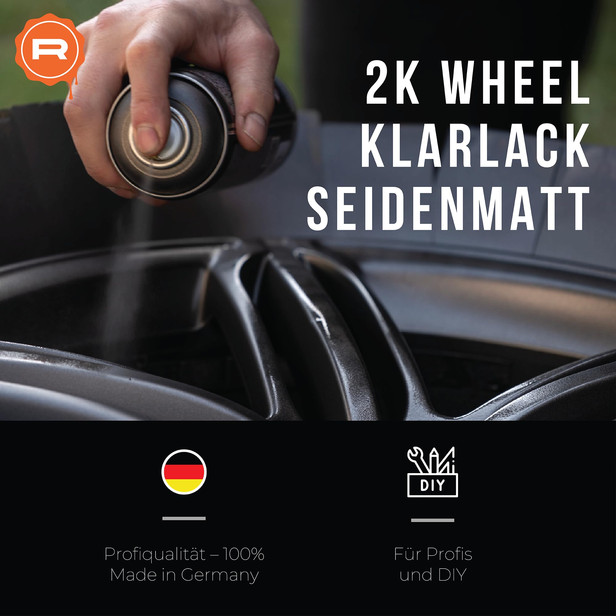 Felgen Klarlack | 2K- High-Solid | 3x Spraydose | Klarlack seidenmatt in OEM-Profiqualität | 100% Made in Germany | transparent, wasserfest, benzinresistent