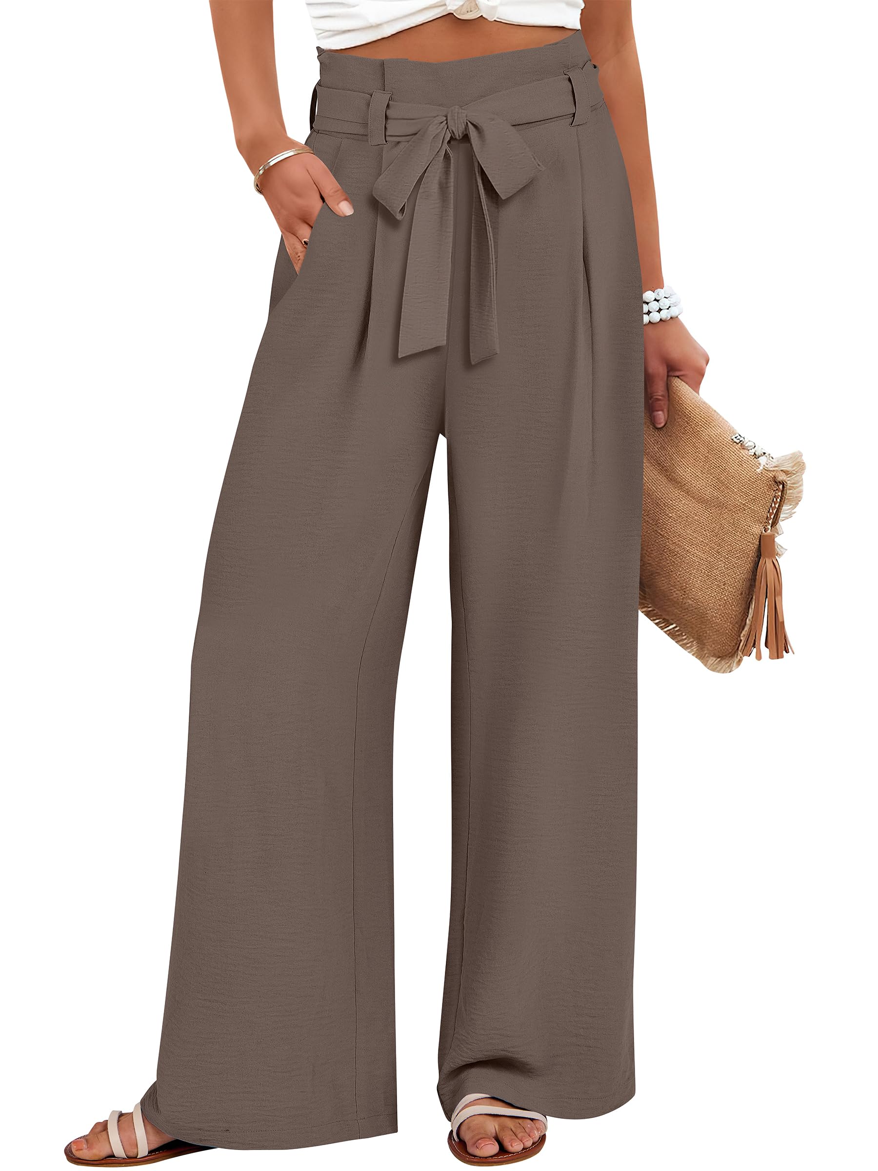 ANRABESS Womens Wide Leg Palazzo Pants Belted High Waisted