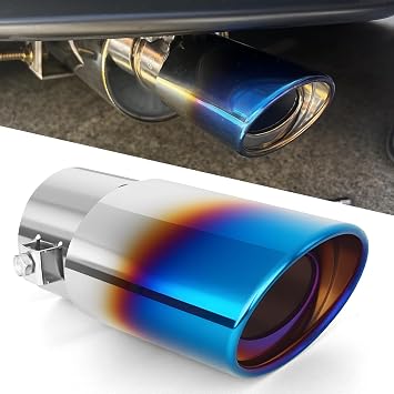 Stainless Steel Car Exhaust Tip, Bolt-On Resonated Muffler Slant Tip with Clamps and Adapters, 2.5" to 3.3" Adjustable Auto Chrome-Plated Finish Exhaust Tailpipe for Cars Blue, Style 1