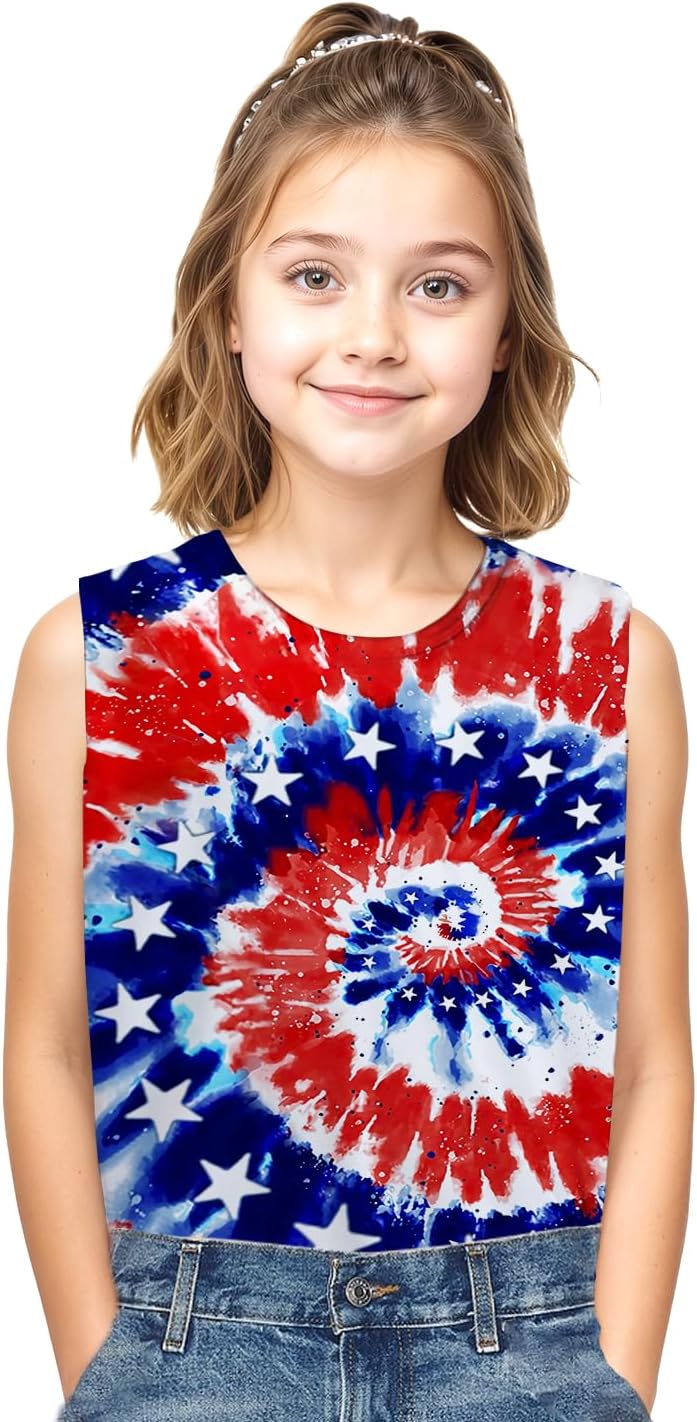 Boys Tank Tops Tie Dye Shirt Kids Sleeveless T Shirts Childrens Neon Tees for 5-14 Years Girls