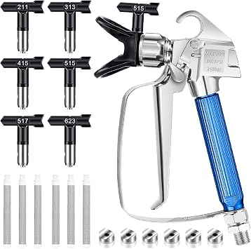 Airless Paint Sprayer Gun, 14 Pcs Kit With 6 Reversible Spray Tips, 6 Filters & Nozzle Seat for Spraying Machine 211 313 415 515 517 623