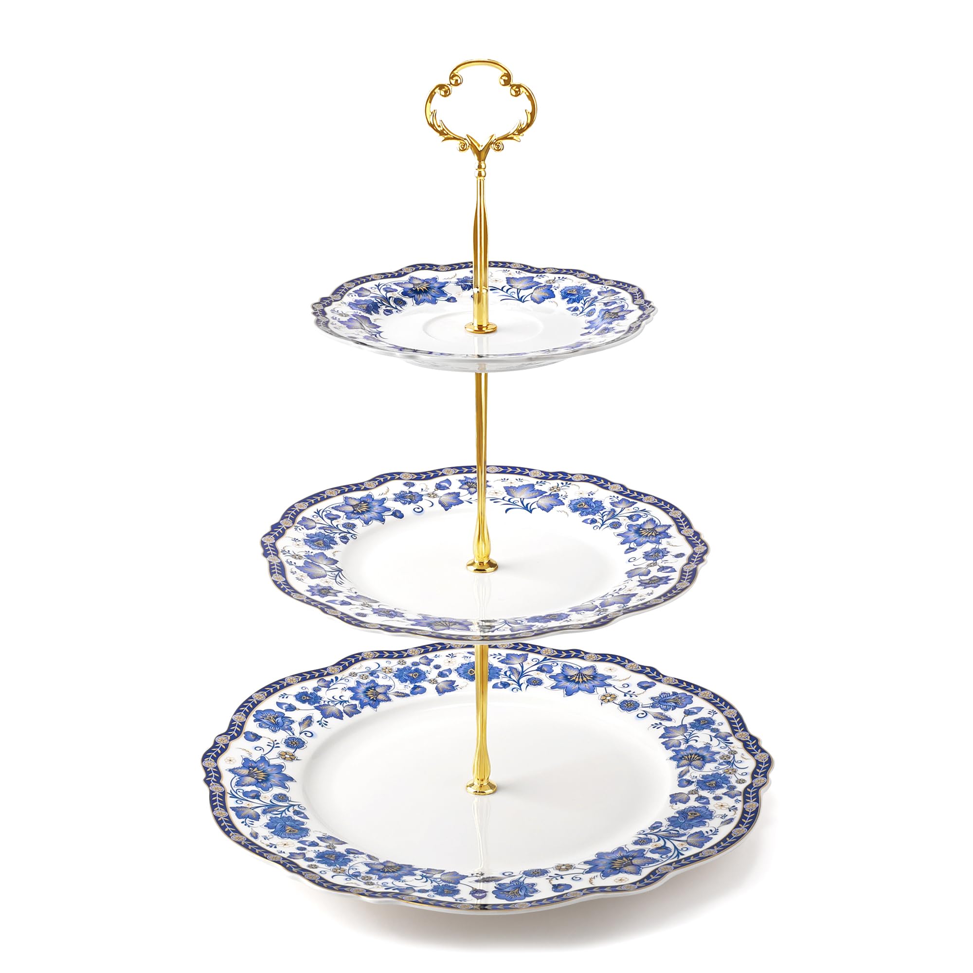 Présentoir à dessert en 3 niveaux bleu fanquare gâteau porcelaine