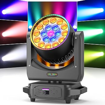 19 مصباح LED 285 واط مع تكبير وغسيل ورأس متحرك RGBW 4 في 1 تركيز احترافي على صبغ المسرح مع شرائط إضاءة و4 أوضاع تحكم للحفلات وحفلات KTV وحفلات الدي جي وحفلات الزفاف والكريسماس