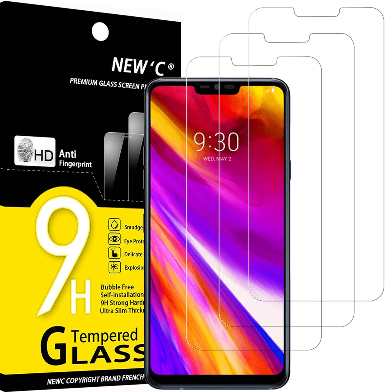 NEW'CPack of 3 Tempered Glass Screen Protectors Compatible with LG G7 ThinQ, Heavy Duty (0.33 mm HD Ultra Clear) 9H Hardness Glass