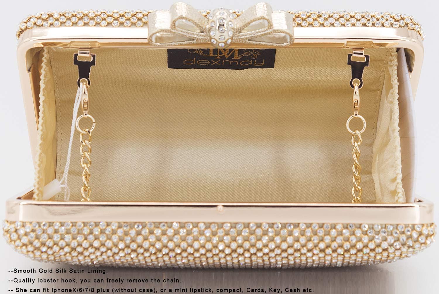 Dexmay Rhinestone Clutch Purse with Crystal Bow Clasp Evening Bag Wedding Party Dressy Handbag - Image 5