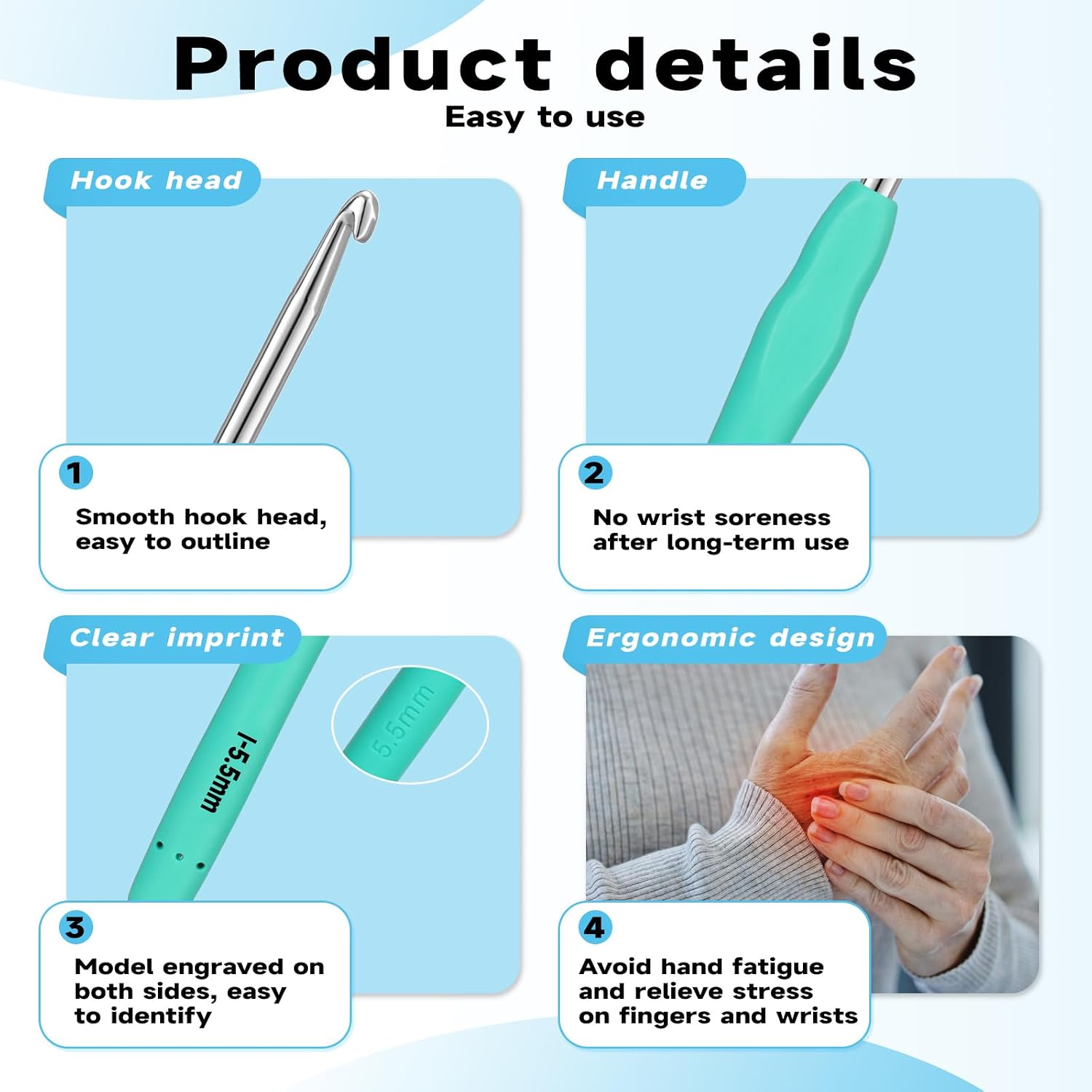 Mayboos 12 Sizes Crochet Hook Set, 53 Pack Crochet Hooks Yarn Needle Kits Knitting Needles with Ergonomic Handles for Crocheters Beginners 2.0mm~8.0mm