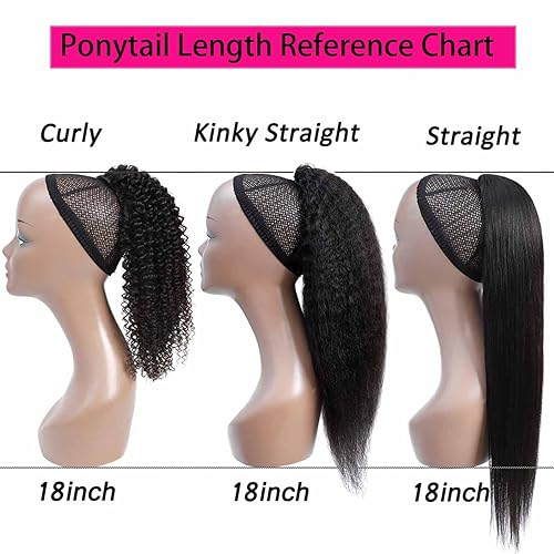 Miniatura 5 de Cola de caballo larga de 22 pulgadas, cola de caballo rizada pequeña, extensiones de cabello humano 100% humano, clip de rizo Jerry, negro natural