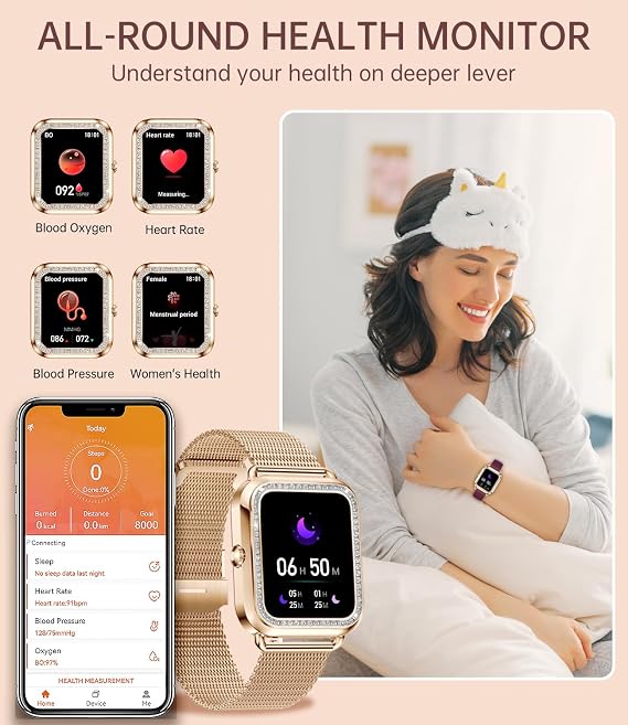 Smart Watch for Women(Answer/Make Calls) 1.59 Fitness Tracker with Heart Rate Sleep Monitor Pedometer Calories DIY Dial 19 Sport Modes Smartwatch for iOS Android Phone