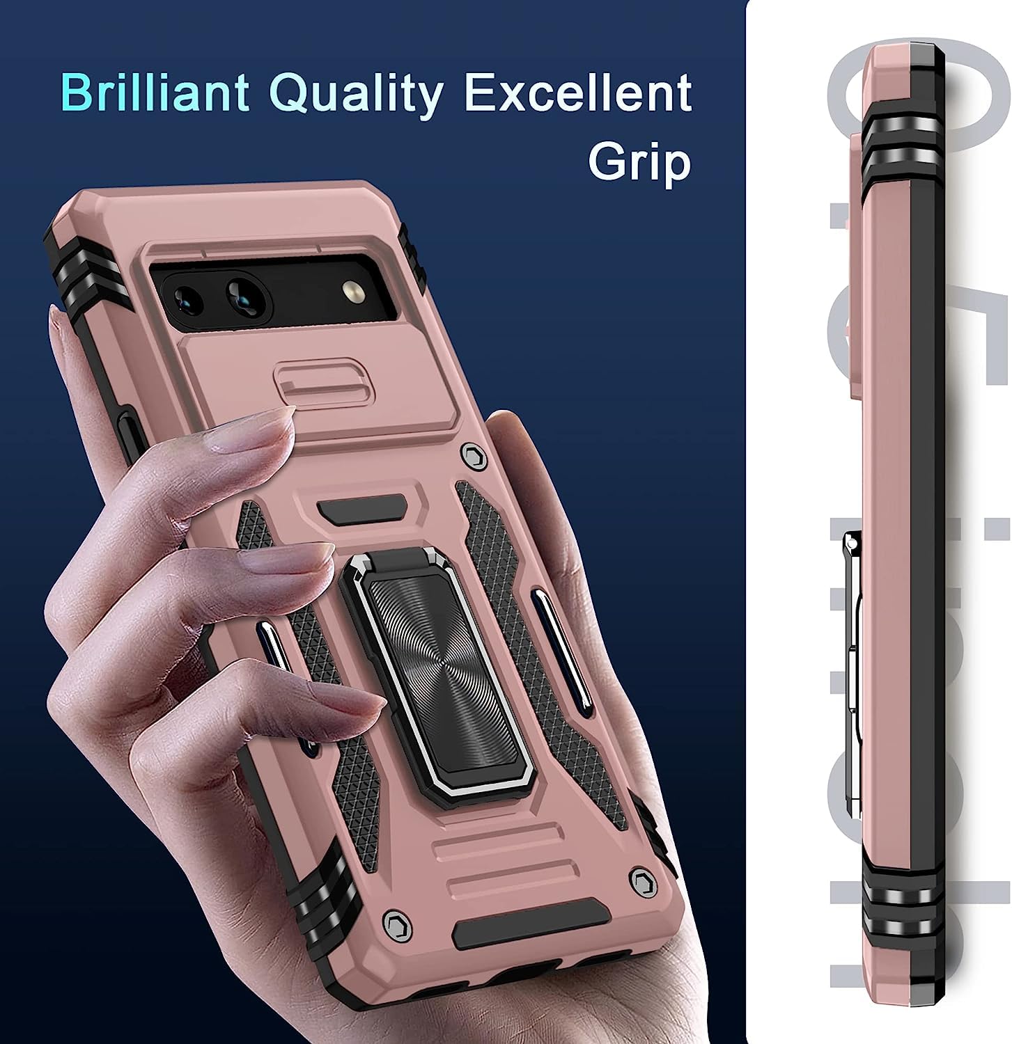YmhxcY Custodia Per Google Pixel 8 Con Supporto Metallico 360° E Copriobiettivo Scorrevole, 2 Pellicole Incluse, Protezione Militare