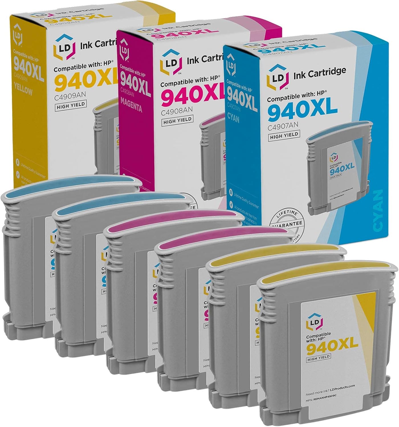 LD Products Remanufactured 940XL 940 Ink Cartridges HP High Yield to Use with Officejet Pro 8500 Wireless, 8500a, 8500a Plus, 8500a Premium, 8500, 8000, 8000 Wireless, 8500 Premier (6-Set, CMY)