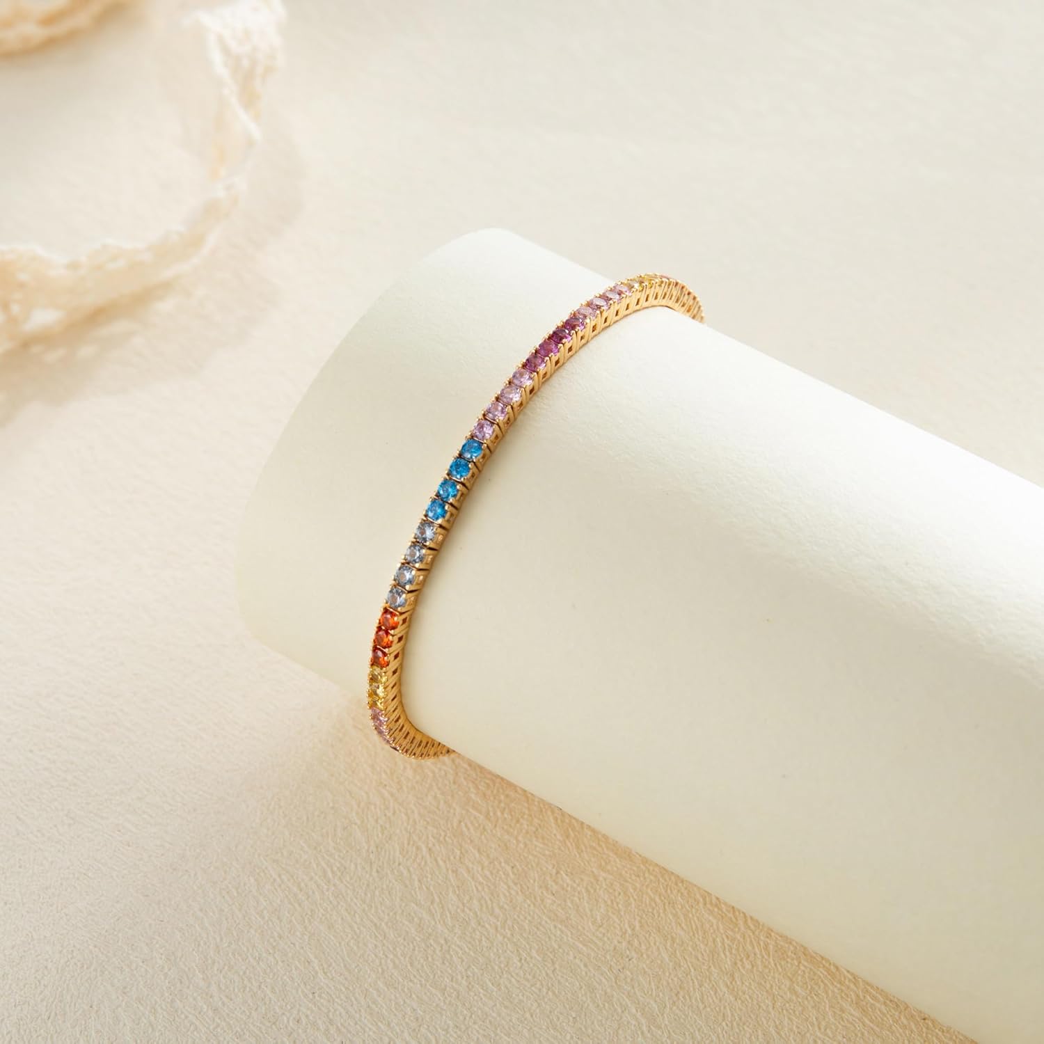 Gemsme 2.0MM Rainbow Tennis Bracelet for Women-18K White/Yellow Gold Plated Colorful Round Cubic Zirconia Bracelet for Jewelry Gifts - Image 4