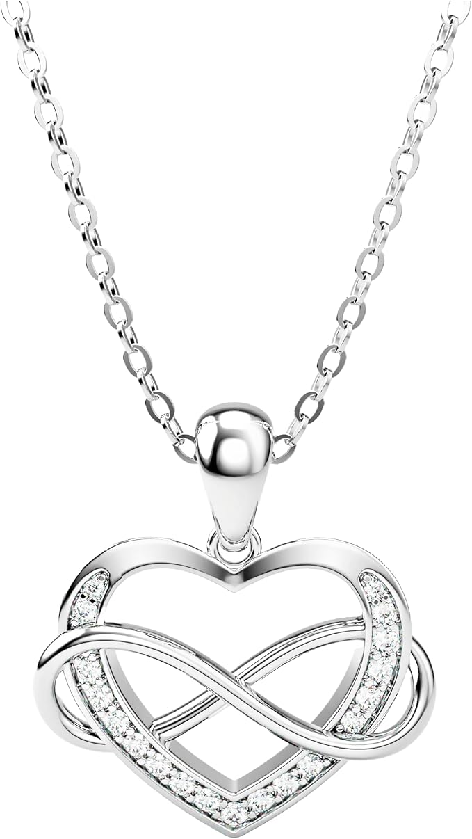 112 |Collar para mujer. Dije de corazón infinito de plata 925 con baño de oro rosa de 18k y zirconia cúbica. Joyería de mujer ideal para regalos de 14 de febrero, novia, mamá, aniversarios