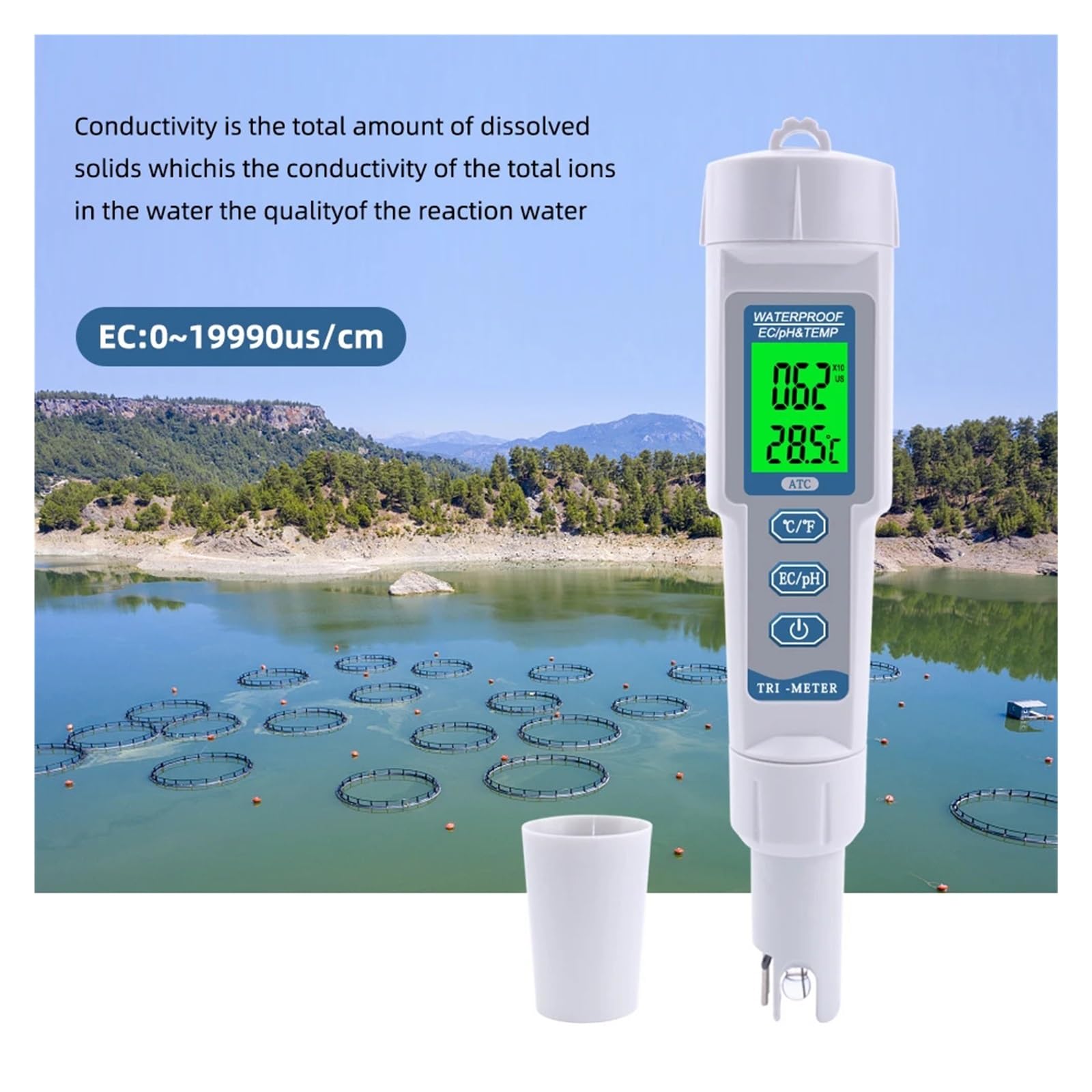 Testeur De Nutriments Hydroponiques EC/Temp/PH, Analyseur D'acidité De Conductivité De Qualité De L'eau For Aquariums D'aquaculture