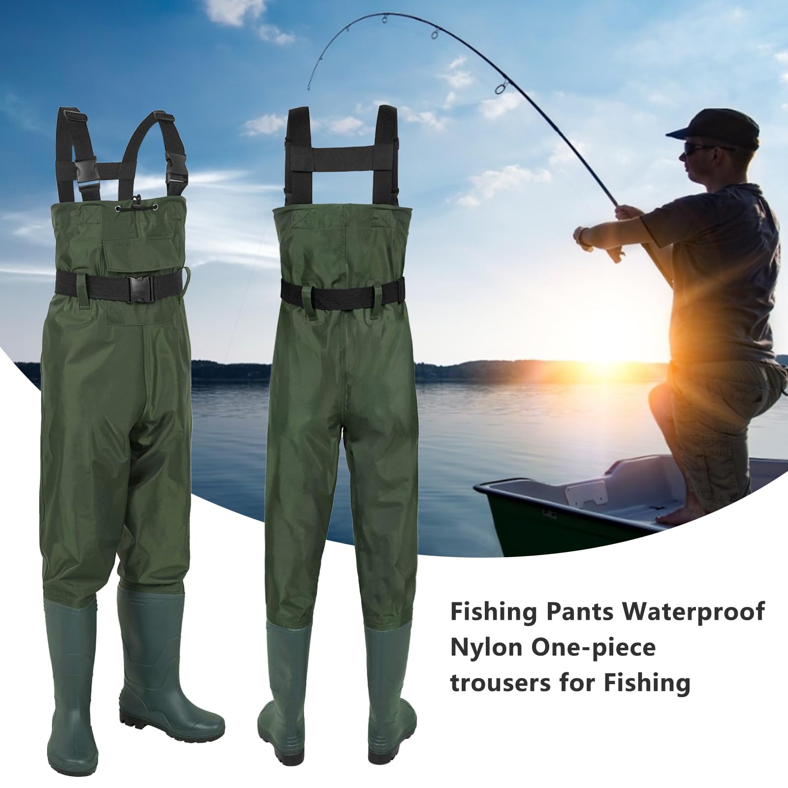 Waders de Pêche Femme Homme Imperméable Cuissardes de Pêche avec Bottes, Nylon PVC Respirant Waders Pêche avec Poche et Sangle Réglable pour Pêche à la Mouche, Cadeau pour Amateurs de Pêche