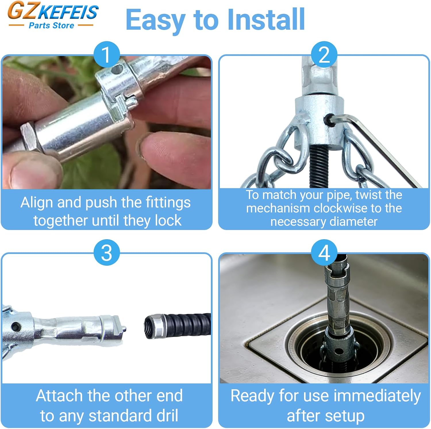 Flex‑Shaft Sewer Descaling Chain, Push-Type Rotary Cable for PVC Pipes, Toilets & Boilers, Compatible with 16mm Spring, Multi-Purpose Plumbing Tool