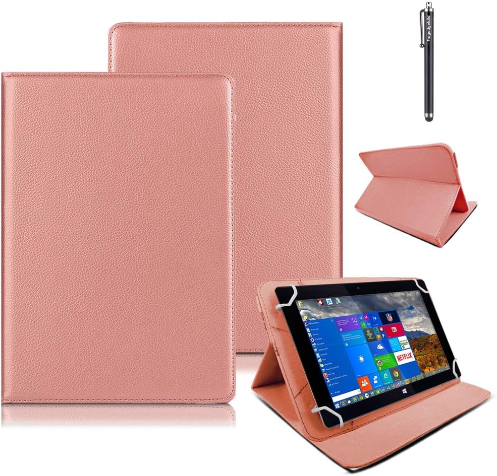 Fusion5 10.1 Inch Tablet Case, Premium Leather Smart Stand Folio Flip Cover Protective Case with Free Stylus Pen for Fusion5 10 Inch Windows Tablet (Rose Gold)