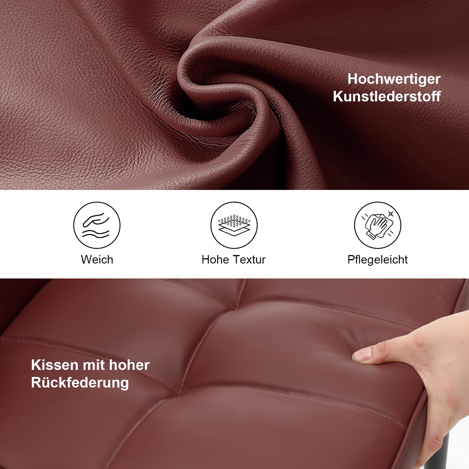 Bekrvio 200KG Belastbar Esszimmerstühle 2Er Set, （8cm dick） Kunstleder Stühle Esszimmer, Einteiliger Metallbeinen Küchenstühle Mit Lehne, Leichter Luxus-Polsterstuhl Fü Küche Esszimmer Wohnzimmer