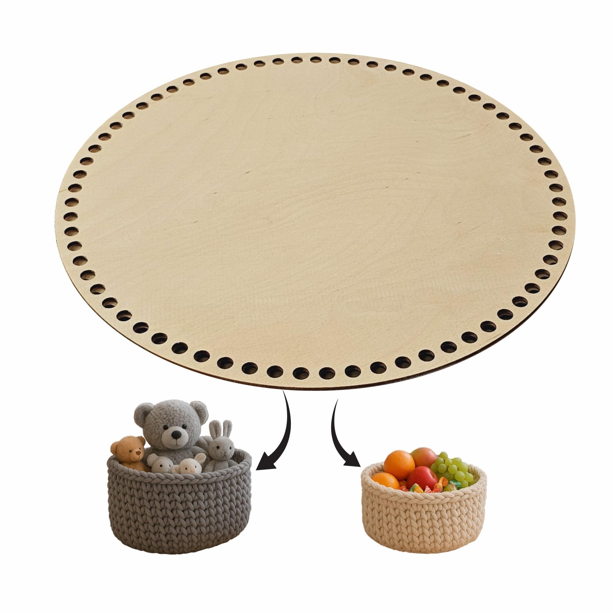 Base Rotonda in Legno 3mm, 30–40cm per Uncinetto – Fondo per Cesti, Cestini e Borse all’Uncinetto, Fai da Te, Varie Dimensioni (Fori 8mm, 40cm)