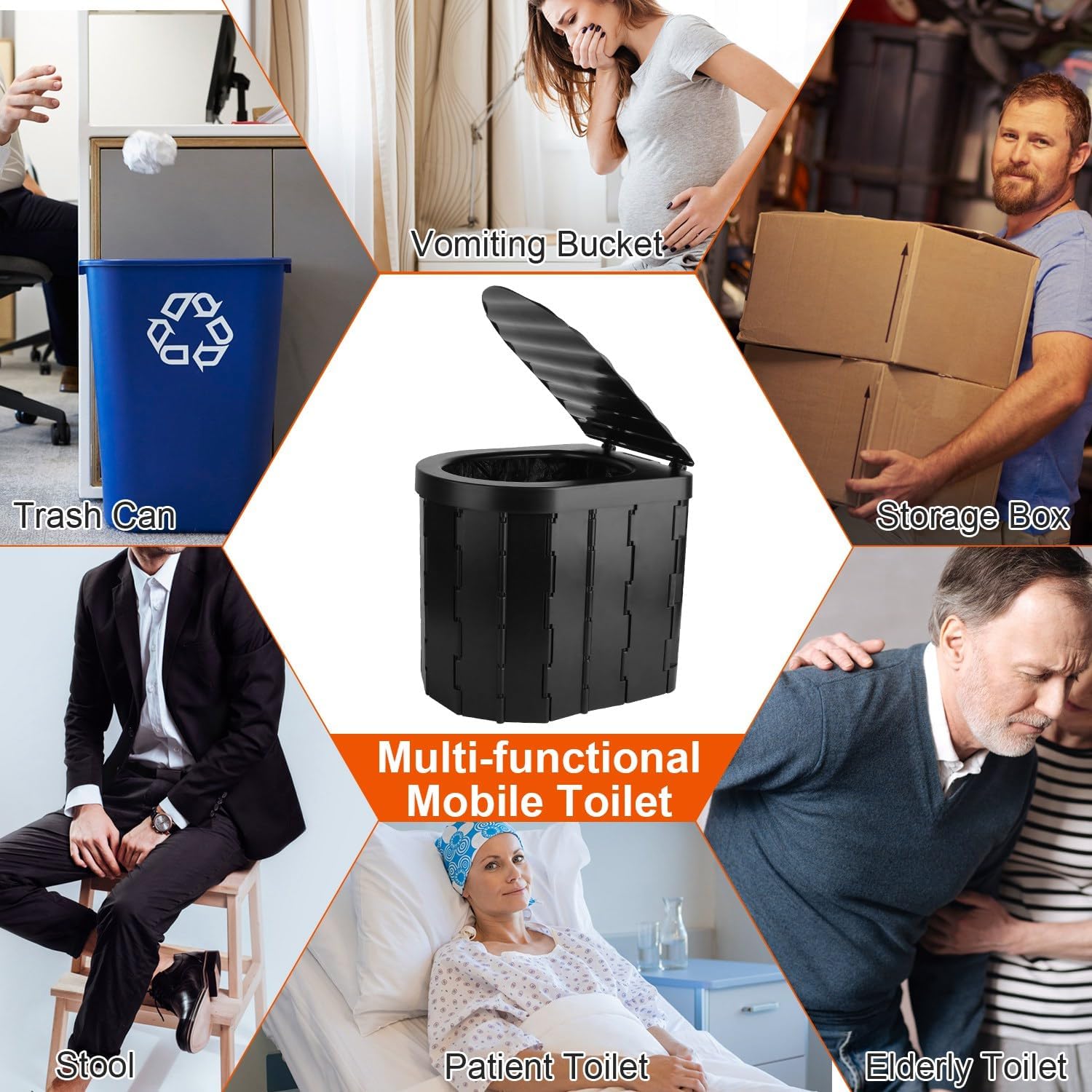 Foldable Portable Toilet for Outdoor Use – Lightweight Travel Commode with Lid, Carry Bag & Disposable Liners for Camping, Hiking, RVs, and Emergency Situations