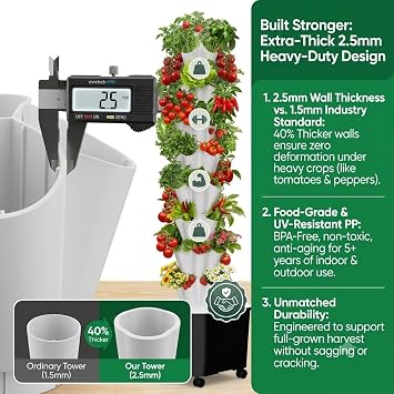 Vertical Hydroponic Tower Garden, 35 Pods 7-Layer Growing System | 2.5mm Extra-Thick Heavy-Duty Build, BPA-Free Modular Design, Smart Timer, Water Pump, Seed Trays for Indoor Outdoor