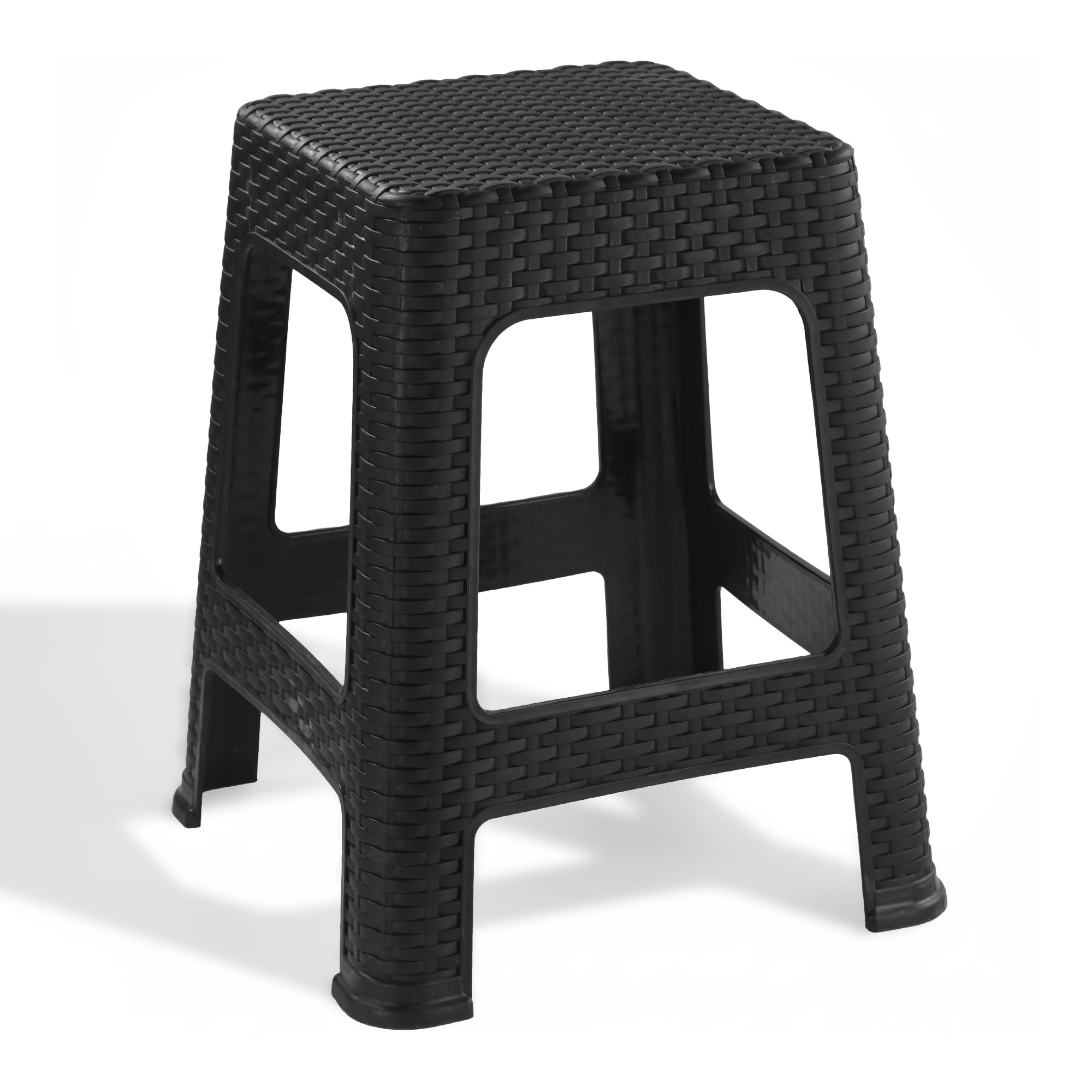 Kuber Industries Plastic Optima Seating Stool Suitable for Indoor & Outdoor Use | Anti-Slip Stool for Adult & Senior Citizen-Friendly Design | Black