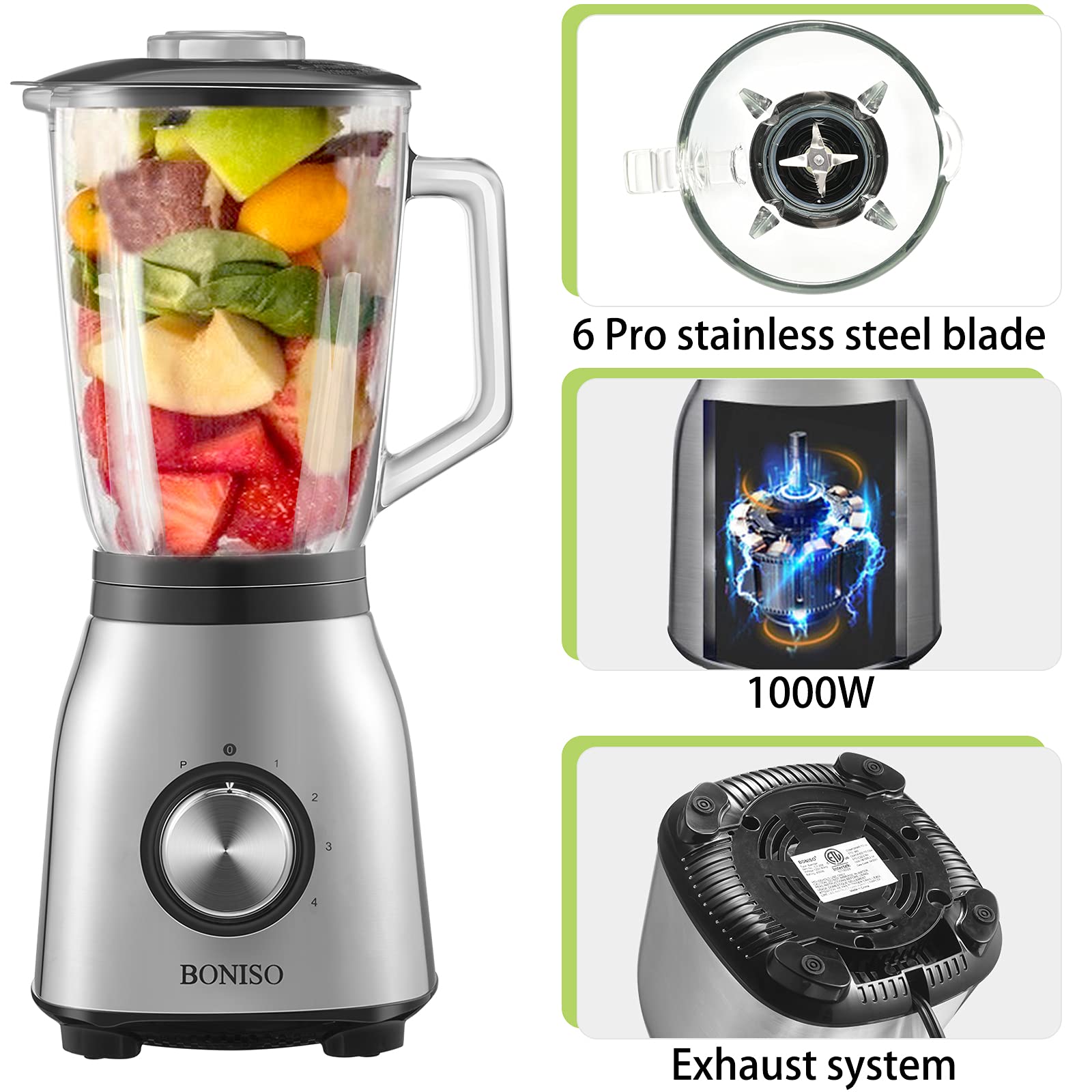 BONISO Countertop Smoothie Blender, High Speed Blender for Kitchen with