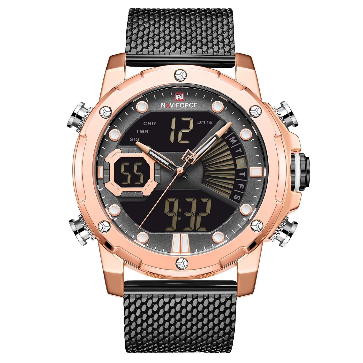 NAVIFORCE Mens Digital Watches Stainless Steel Sport Waterproof Watch with Alarm Military Dual Time Wristwatch, Digital BKG (B0837QZMLF) Amazon Price History, Amazon Price Tracker