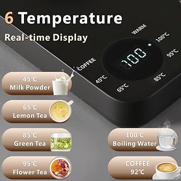 Electric Gooseneck Kettle with ±1℃ Temp Control, 1L Pour Over Coffee Kettle | LED Variable Temperature, Swan Neck Spout, Timer, 1200W Fast Water Boiler, Small Stainless Steel Drip Brew Tea Pot (Black)