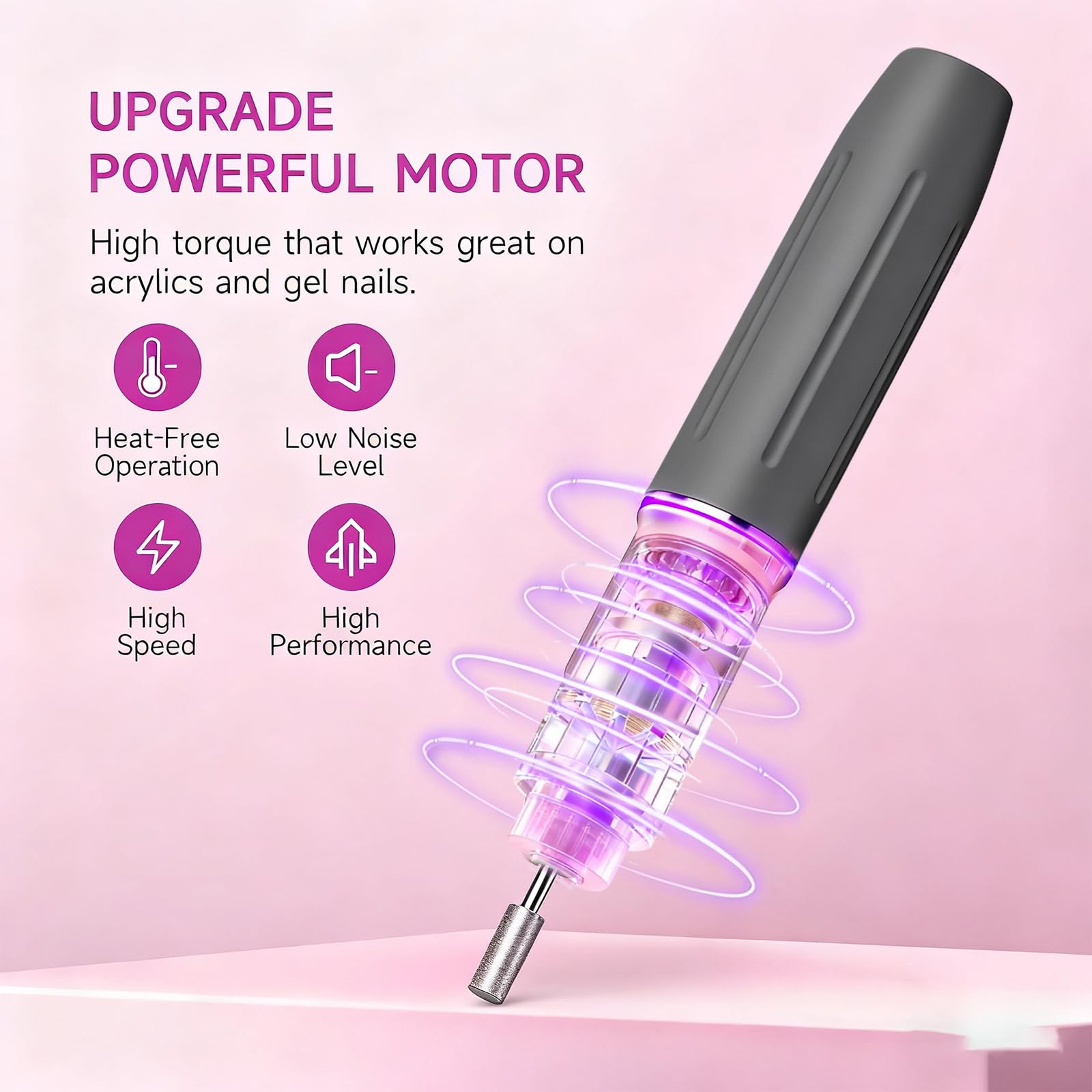 Ponceuse pour Ongles Portable Professionnelle 40000 RPM, Lime à Ongles Electrique Rechargeable pour Enlever et Polir le Gel Acrylique Ongles,Perceuse à Ongles avec Kit de Salon,Gris Foncé