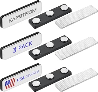 Premium Name Tag Magnets - 3 Pack, 1.75 x 0.5 inches - Stronghold Neodymium Magnets - Secure Magnetic Backing for Name Tags and ID Badges - by KapStrom