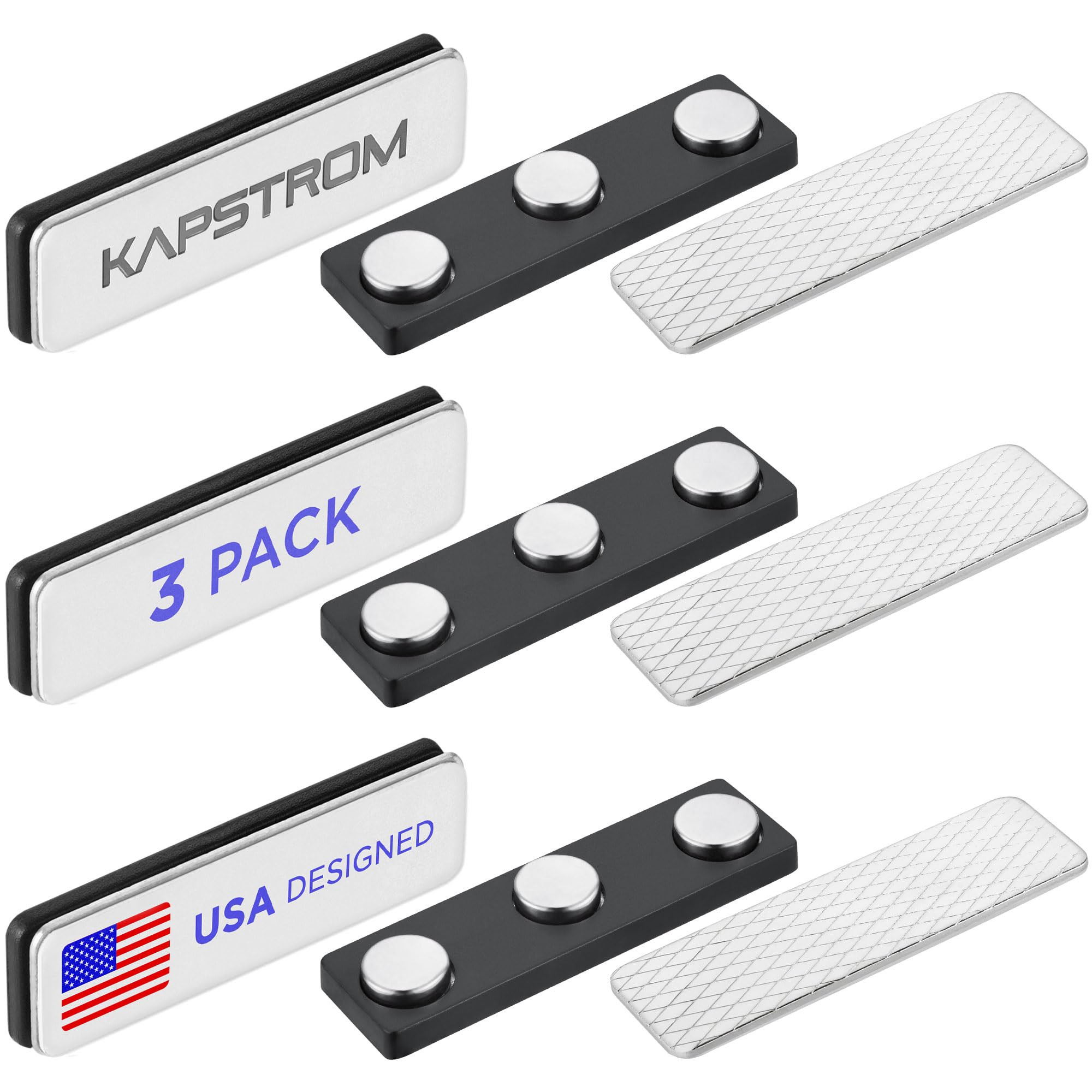 Premium Name Tag Magnets (3 Pack, 1.75 x 0.5 inches), Stronghold Neodymium Magnets, Secure Magnetic Backing for Name Tags and ID Badges