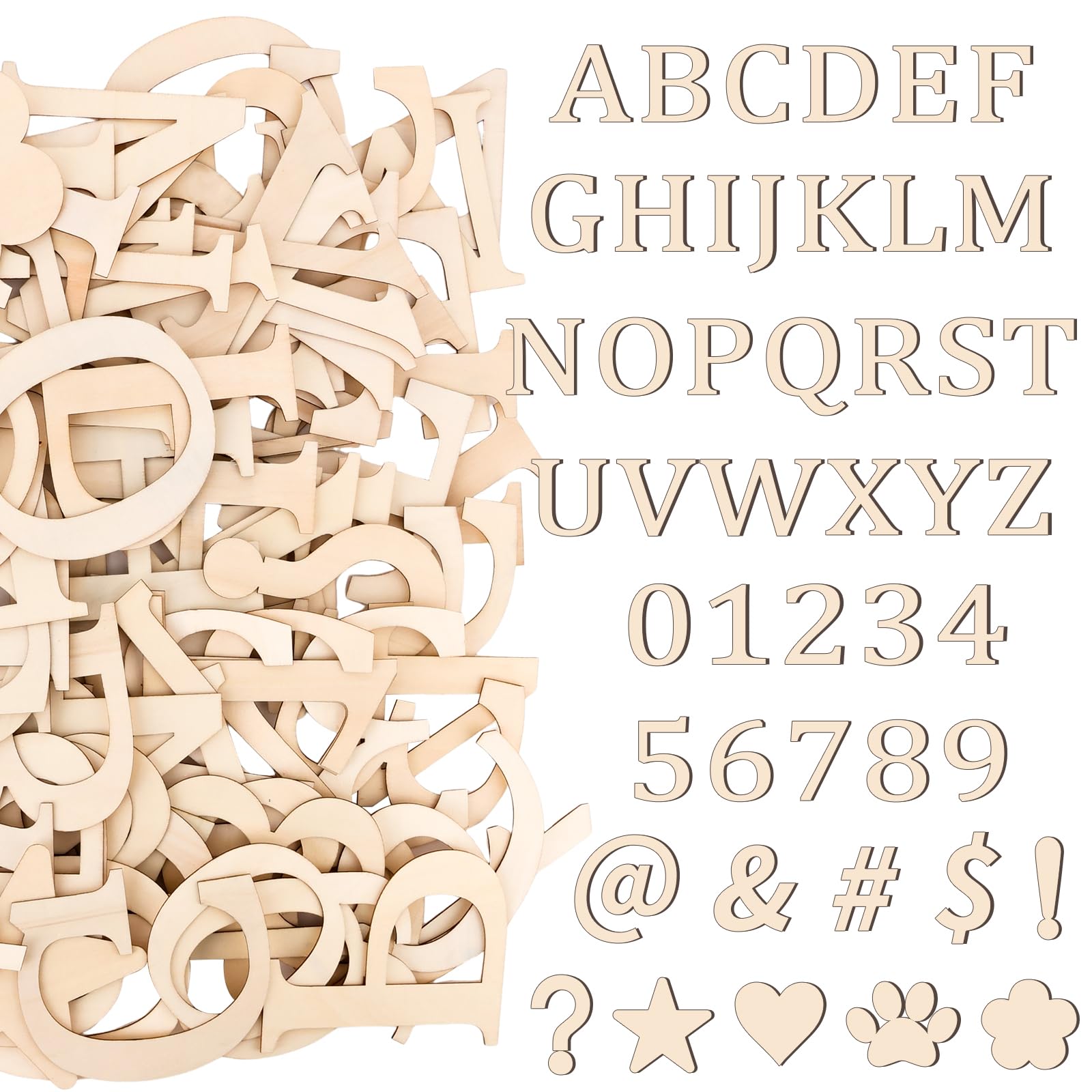 128 lettere in legno da 15,2 cm per artigianato, piccole lettere dell'alfabeto in legno, numeri e simboli, lettere incompiute per pittura, progetti fai da te, decorazione da parete, ortografia