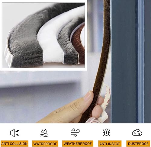 Miniatura 6 de Burlete de 0.35 pulgadas de ancho x 0.2 pulgadas de grosor x 32.8 pies de largo con respaldo adhesivo, cepillo de fieltro para tira de sellado de