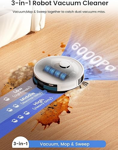 Miniatura 4 de Lefant Robot aspirador y trapeador M2L Plus LiDAR, prevención de obstáculos PSD de 190, succión fuerte de 6000Pa, capacidad de 75 días, mapeo de