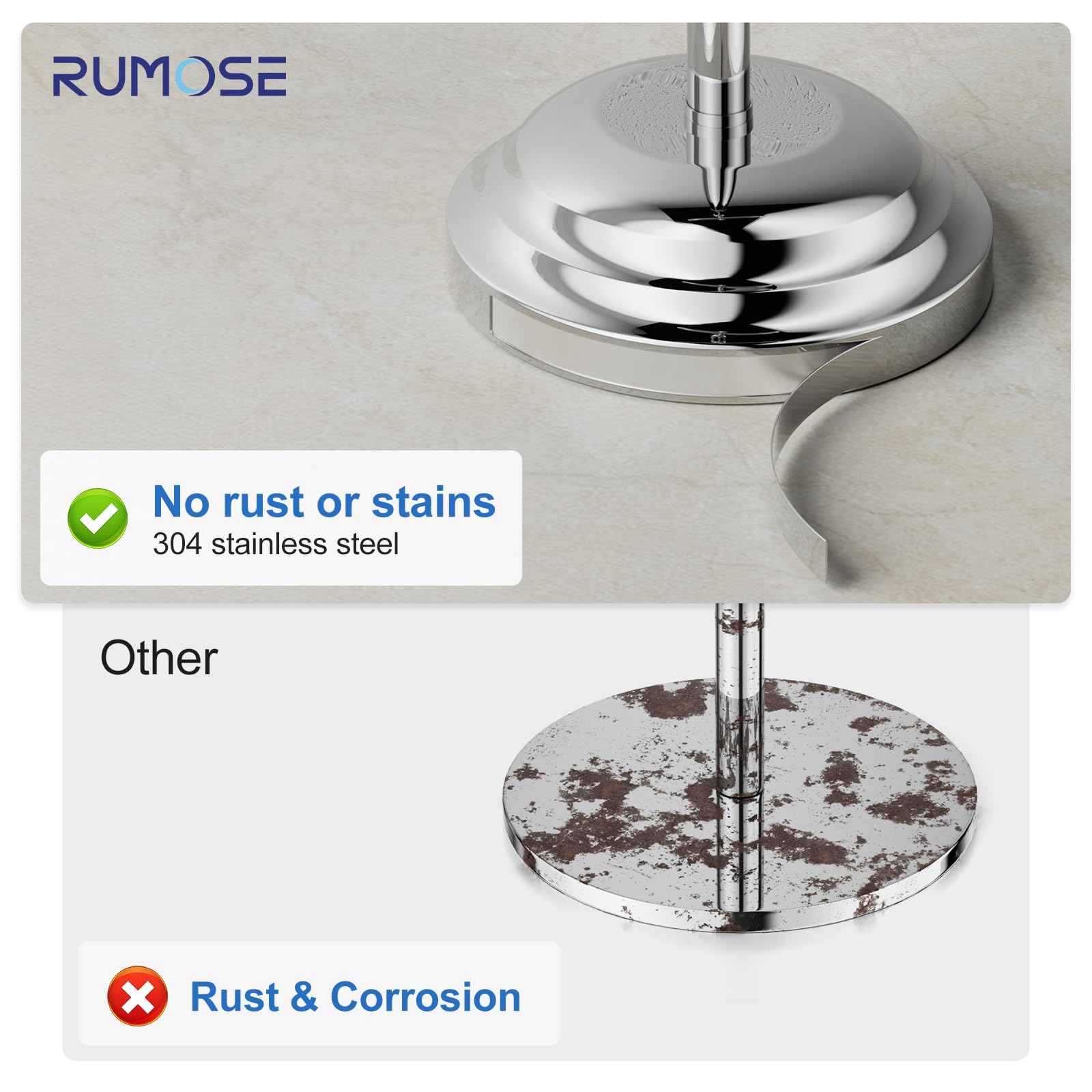 RUMOSE Toilet Paper Holder Stand for Floor Free Standing, Chrome — Amazon image 7