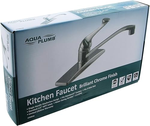 Miniatura 3 de Aqua Plumb 1550010 - Grifo de cocina cromado pulido de 8 pulgadas sin pulverización, color plateado