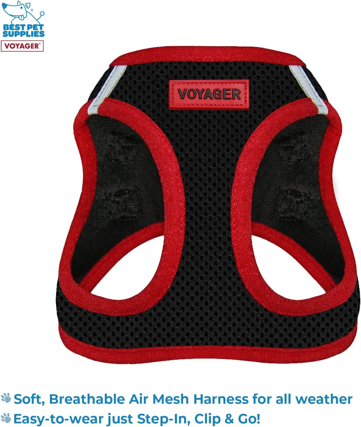 Voyager Step-in Air All Weather Mesh Harness and Reflective Dog 5 ft Leash Combo with Neoprene Handle, for Small, Medium and Large Breed Puppies by Best Pet Supplies - Red Trim, M (Pack of 2)