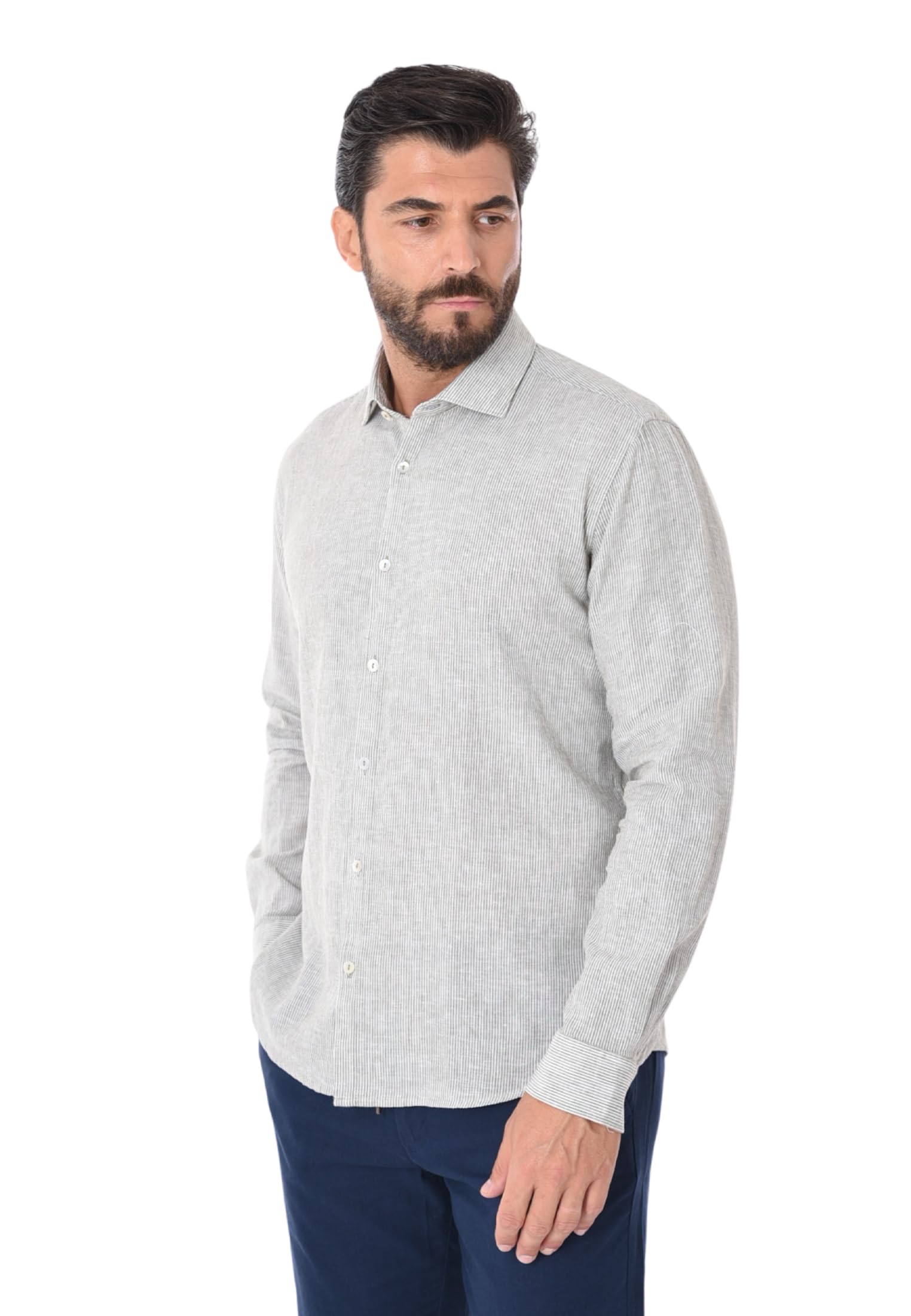 Camicia Lino Uomo Millerighe con Collo Francese Camicia Estiva Elegante