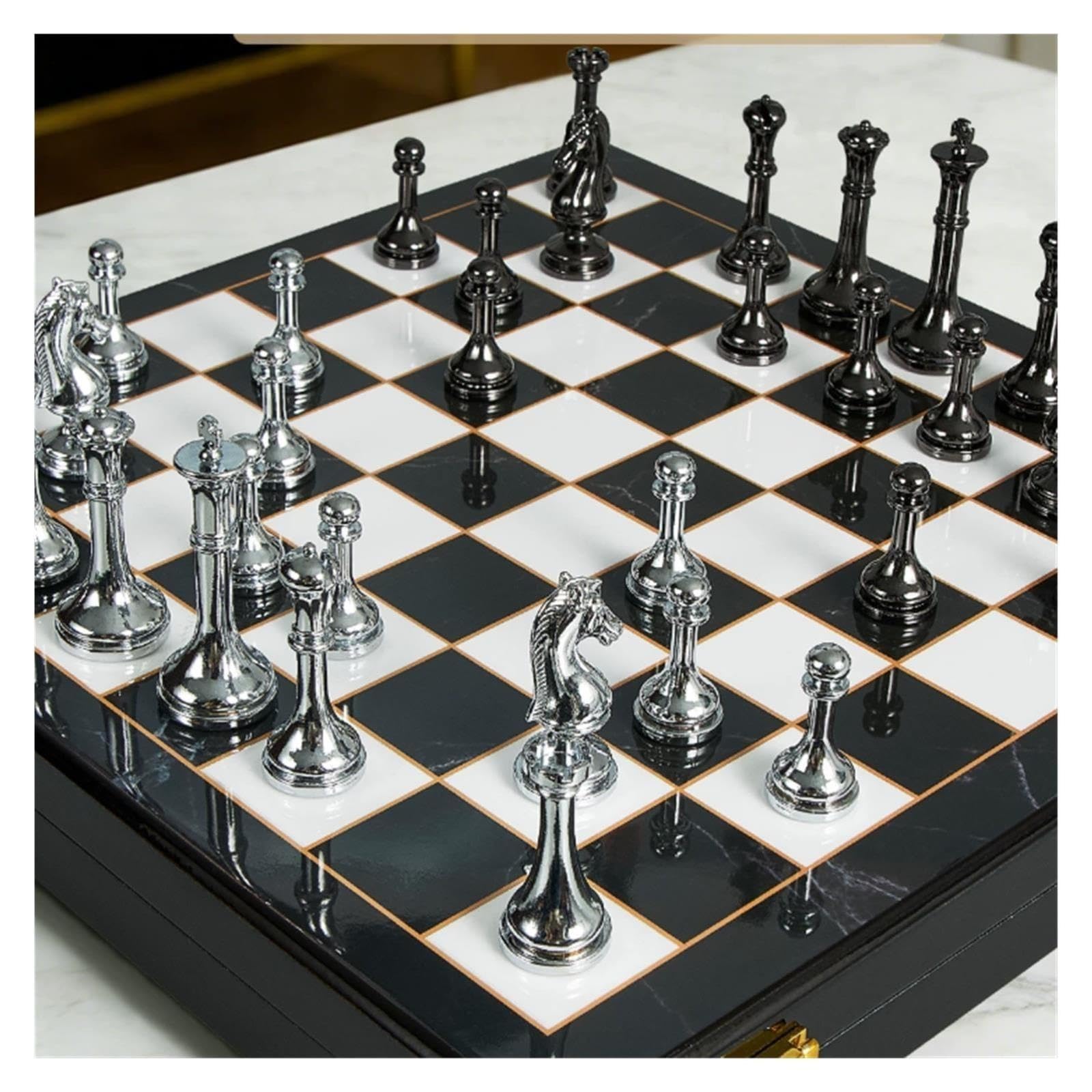 Set di scacchi internazionali di lusso in lega di zinco | Scacchiera pieghevole in legno, regalo decorativo for giochi da tavolo strategici for adulti
