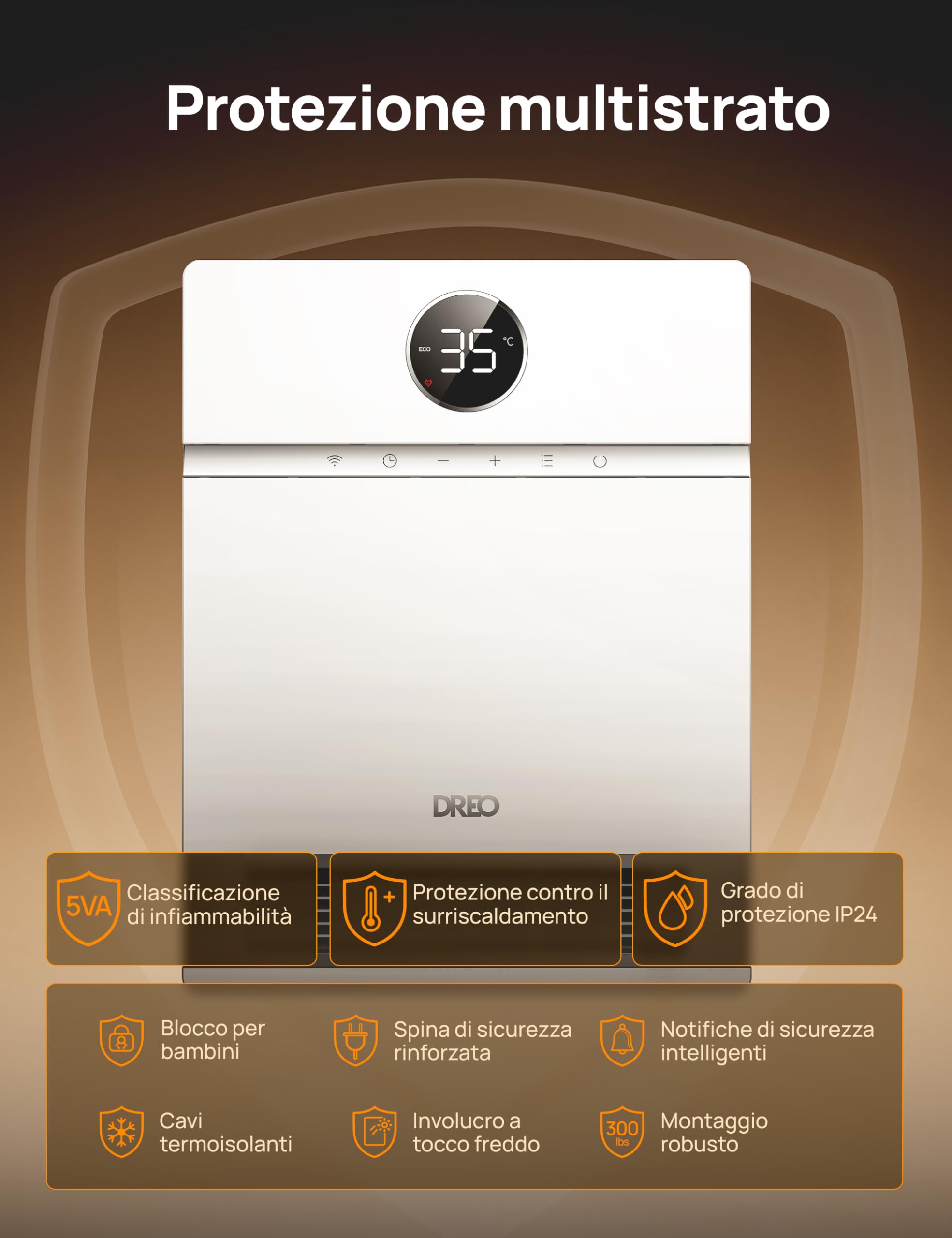 Dreo Intelligente Termoventilatore da Parete, Oscillazione a 30°, 2000W Termoventilatore da Bagno, Termostato Regolabile, Telecomando, 24H Timer, Installazione Interna Semplice, Compatibile con Alexa