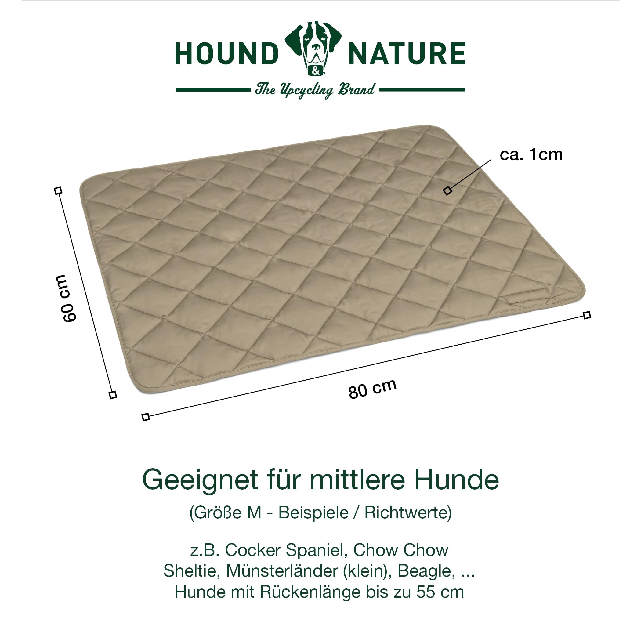 HOUND & NATURE Manta ecológica para perros Davos, suave, lavable, manta térmica acolchada para perros, higiénica, resistente y sostenible (M - 80 x 60 cm, color pardo)