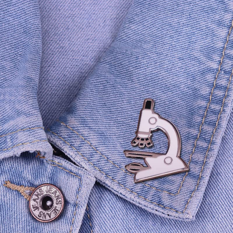 Image of Silver Microscope Enamel Pin Brooch Metal Badge for Backpacks, scientific gift, scientist laboratory, medical biology jewelry gift