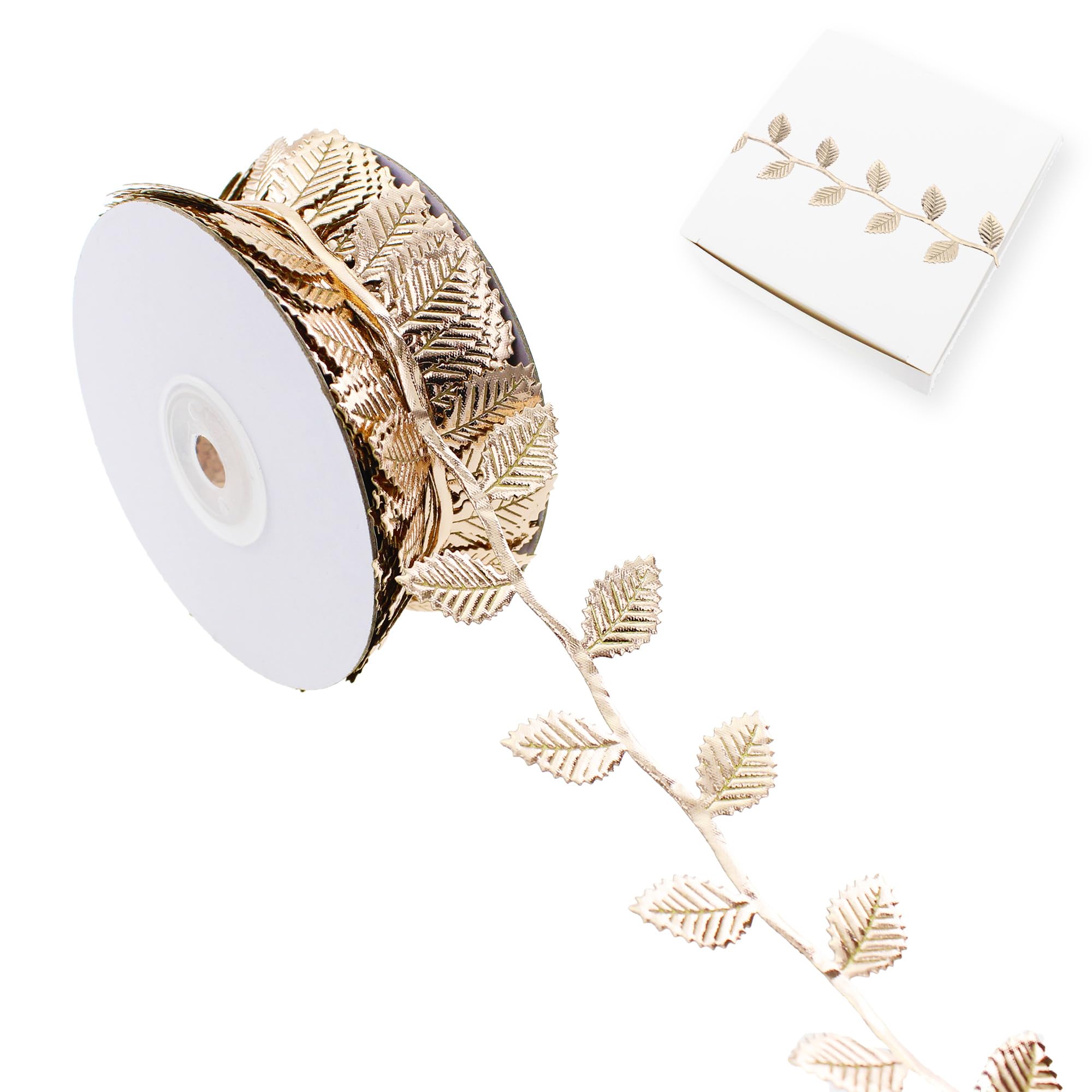 Leaves Ribbon Roll Lace Trim (22 Yards Large-Leaf Rose Gold)