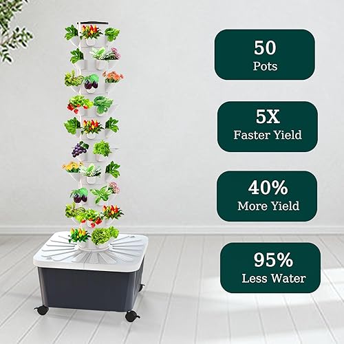 Miniatura 3 de Sjzx Sistema de cultivo hidropónico (sin plántulas incluidas), sistema hidropónico de 50 plantas, jardín vertical para interiores y exteriores,