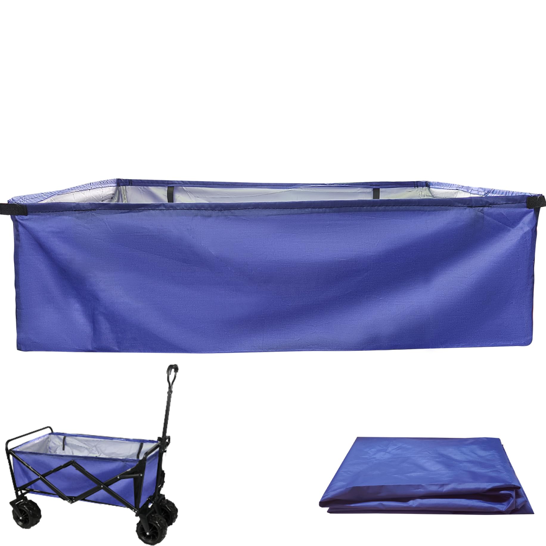 Ameble Blue Wagon Liner 33.5X10x20 Inch Waterproof Shopping Cart Liner With Side Pockets Folding Wagon Lining Cloth Bag Replacement Fit Most Foldable Shopping Cart, Cover, Stora