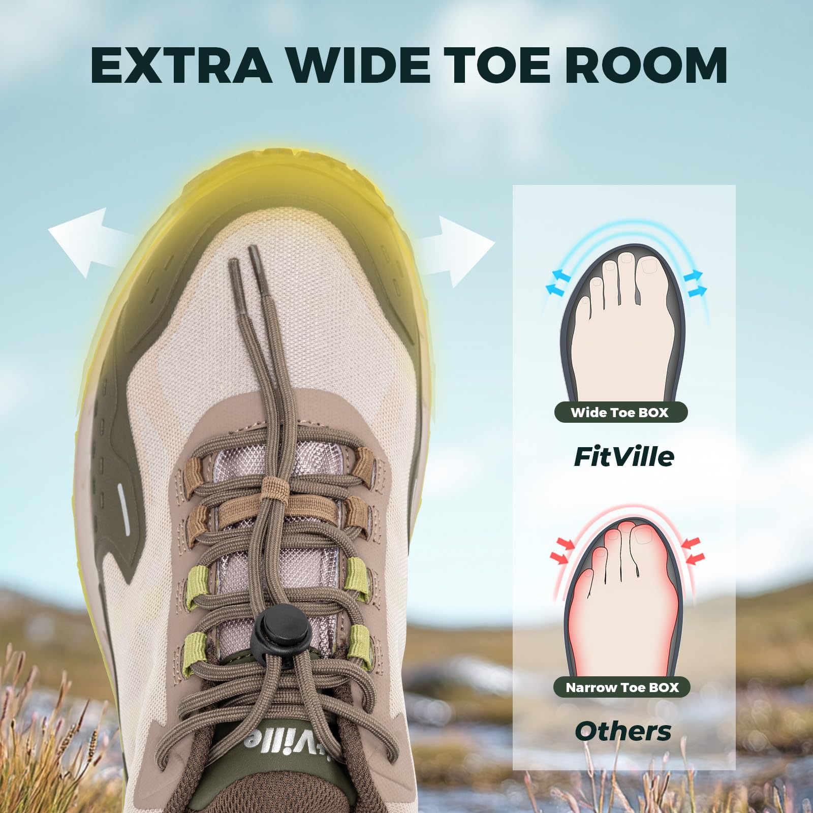 FitVille Scarpe da Escursionismo Uomo Extra Larghe Impermeabili e Antiscivolo Sneakers da Trekking Scarpe Sportive per Camminare e Outdoor