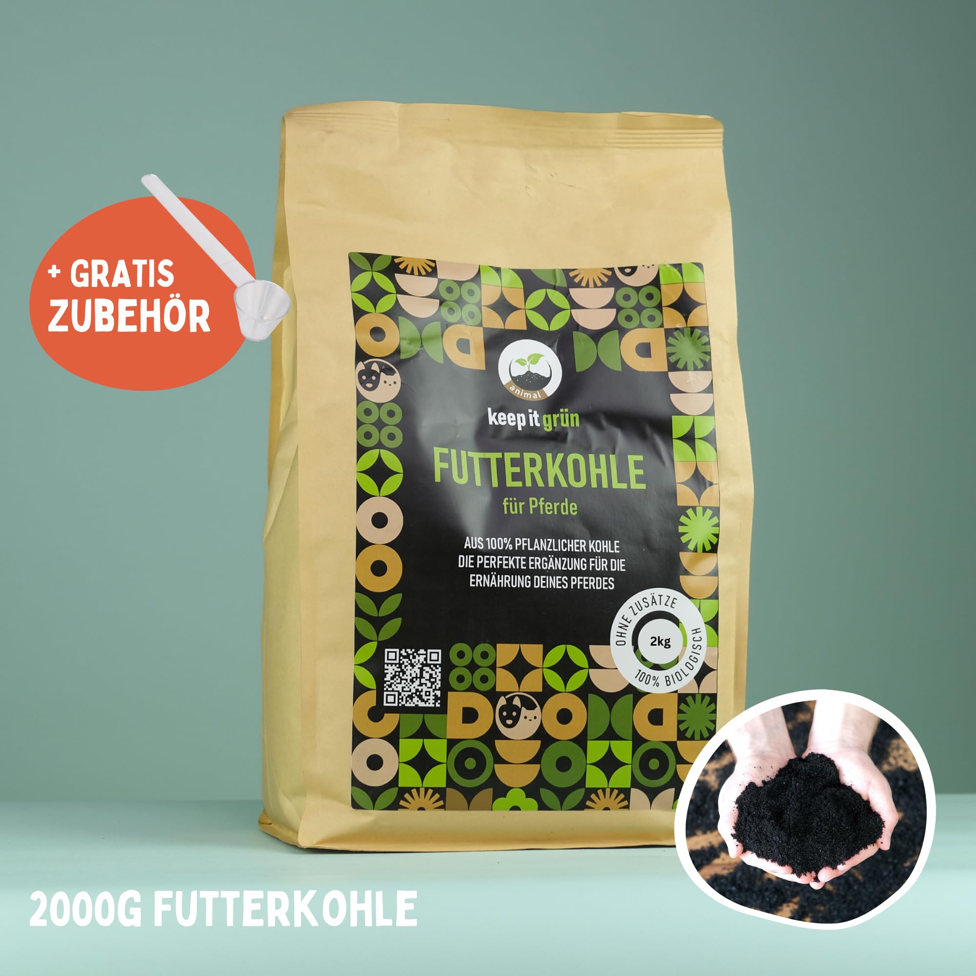 Futterkohle für Pferde 2kg – Premium Kohlegranulat, pflanzlich & naturbelassen, staubarm & geruchsneutral